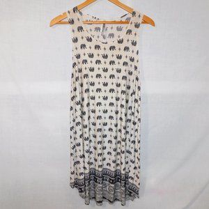 Moa USA Womens X1 ( 1XL ) Cream Black Elephant Print A Line Tank boho Dress